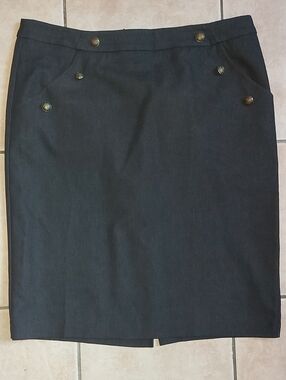Classic Black Pencil Skirt with Button Detail